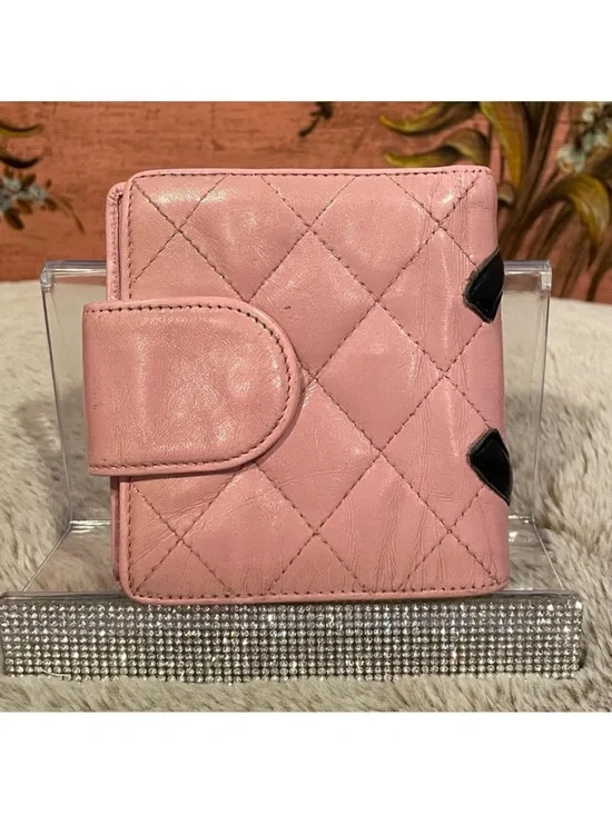 Chanel Cambon Pink Quilted Calfskin
Leather with Black Large CC Bi-fold Wallet - Picture 3 of 13